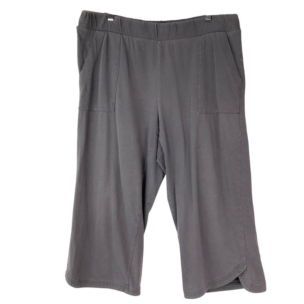 Pure Jill Gray Cotton Linen Crop Pants L Petite Elastic Waist Pull On Tulip Hem